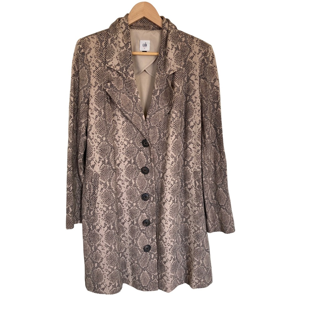 Cabi Python Print Blazer Coat Womens Large Grey Tan Snakeskin Longline 4114